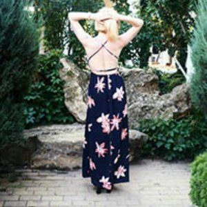 Deep V Backless Spaghetti Strap Floral Maxi Sz 8/M